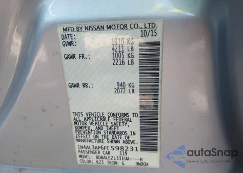 2015 Nissan Altima 2.5 S from USA, damaged, VIN 1N4AL3AP6FC598231